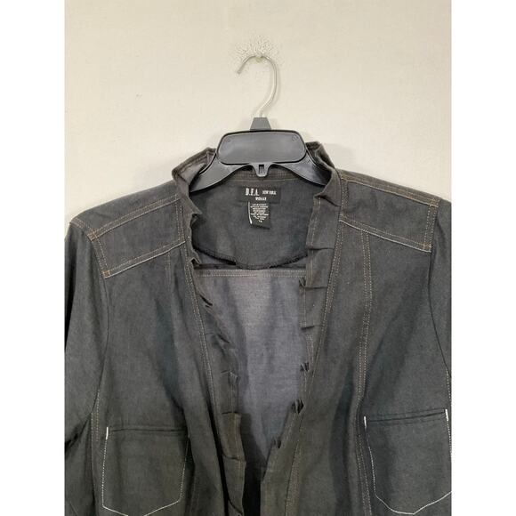 D.F.A New York Dark Grey Ruffle Jacket Tie Front High Neck Sz 1X Plus Steampunk - Picture 4 of 5